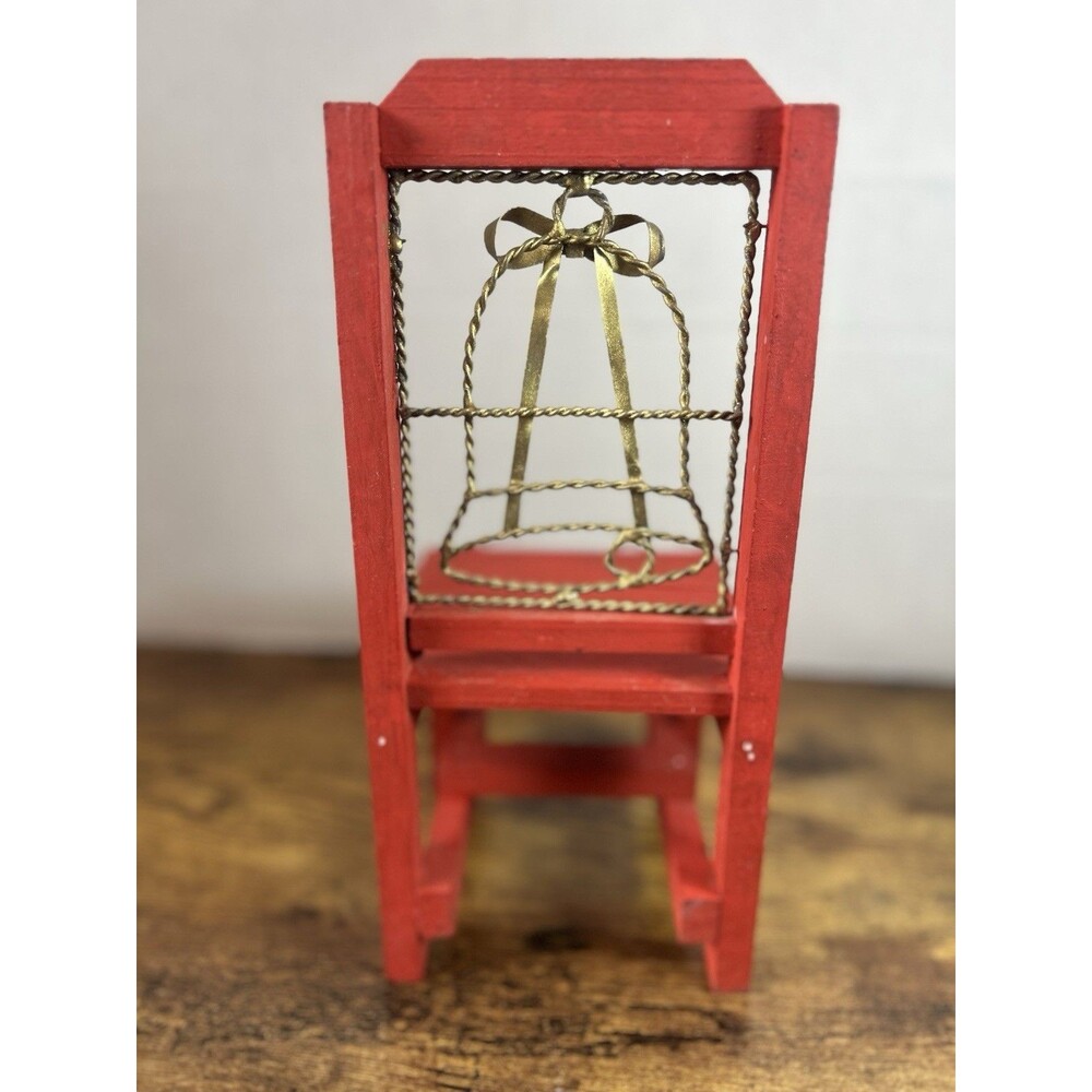 Vtg Red Wooden Christmas Chair Display Stand Bell Planter Holiday Decor Accent - Picture 5 of 12